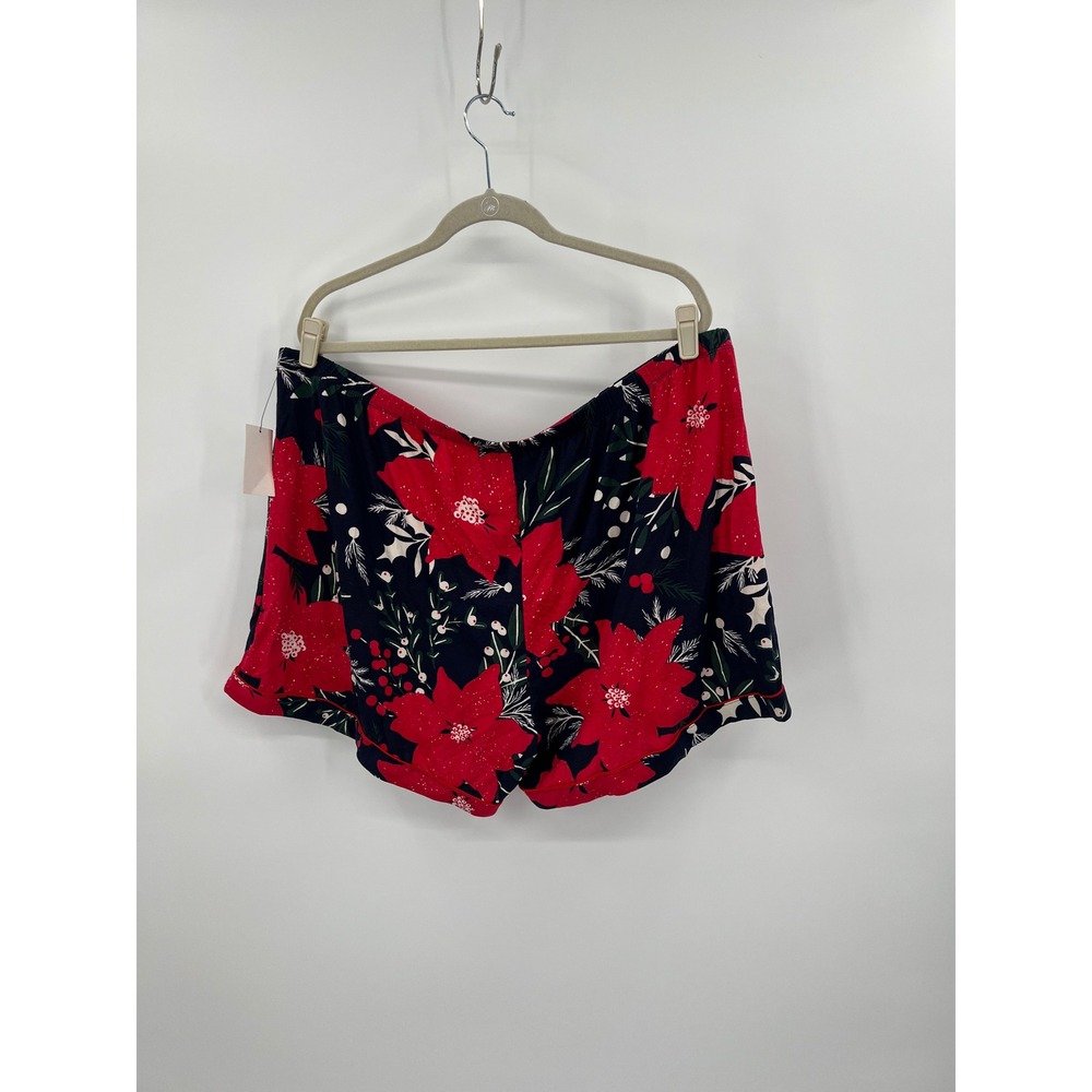 Nordstrom Womens 2X Pajama Shorts Navy Blue Poinsettia Floral Holiday Sleepwear